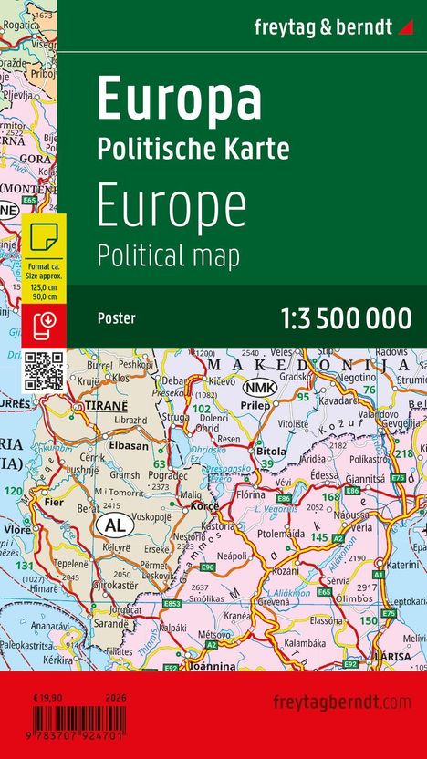 "Europa Politische Karte", "Europe Political map", Maßstab 1:3 500 000. Darstellung einer politischen Europakarte.