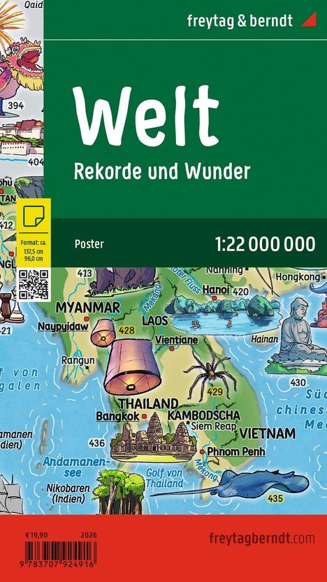 Welt: Rekorde und Wunder. Poster im Maßstab 1:22 000 000. Länder: Myanmar, Thailand, Vietnam, Laos, Kambodscha.