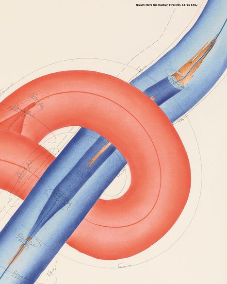 "Quart Heft für Kultur Tirol Nr. 46/25 C16,-" oben rechts. Abstrakte Illustration mit ineinander verschlungenen Formen.