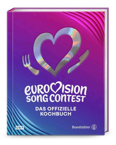 "Eurovision Song Contest: Das offizielle Kochbuch." Buntes Cover mit Herz und Besteck, wellige Linien.
