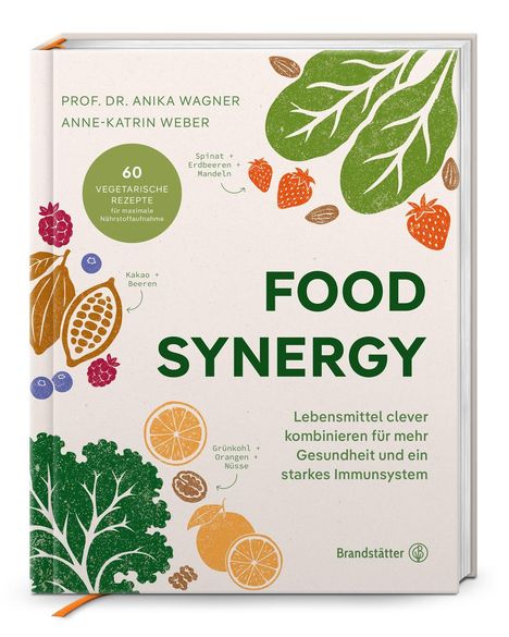 "FOOD SYNERGY – Lebensmittel clever kombinieren für mehr Gesundheit und ein starkes Immunsystem." Illustrationen mit Obst und Gemüse.