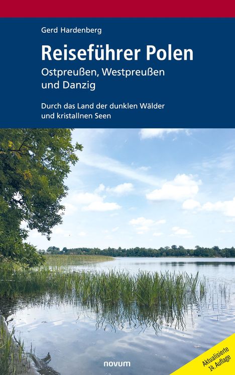 "Reiseführer Polen: Ostpreußen, Westpreußen und Danzig" steht auf einer Seeaufnahme mit blauem Himmel und Ufergras.