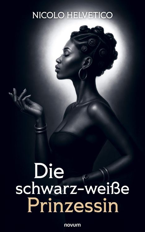 "Die schwarz-weiße Prinzessin" von Nicolo Helvetico. Eine Frau im Profil, mit kunstvoll geflochtenem Haar und Schmuck.