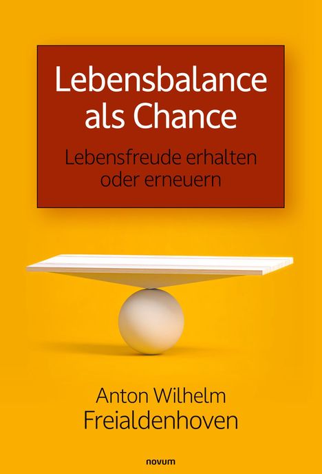 "Lebensbalance als Chance. Lebensfreude erhalten oder erneuern. Anton Wilhelm Freialdenhoven." Ein weißes Brett balanciert auf einer Kugel.