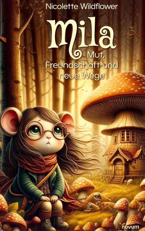 "mila Mut, Freundschaft und neue Wege" Ein Illustrationscover zeigt eine Maus mit Brille im Wald, neben einem Pilzhaus.