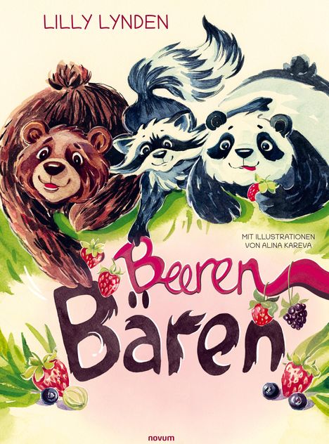 „Beeren Bären“, bunte Illustration mit drei lächelnden Bären und Beeren. Namen „Lilly Lynden“ und „Alina Kareva“ sichtbar.