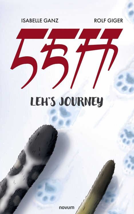 Text: "ISABELLE GANZ ROLF GIGER 5555 LEH'S JOURNEY". Zwei Tierpfoten und Pfotenabdrücke im Schnee.
