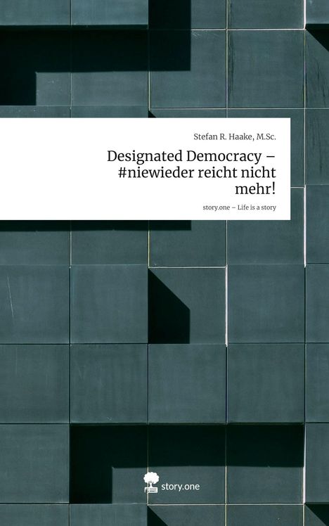 Stefan R. Haake, Designated Democracy – #niewieder reicht nicht mehr! Dunkle, quadratische Fliesen mit Schatten. Logo: Baum.