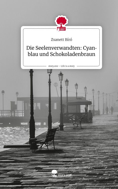 "Die Seelenverwandten: Cyanblau und Schokoladenbraun" von Zsanett Bíró. Schwarz-weißes Uferbild mit Laternen.