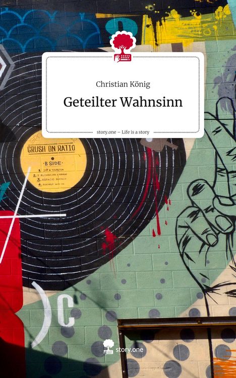 „Geteilter Wahnsinn“ von Christian König. Im Hintergrund eine bunte Wandmalerei mit einer Schallplatte.