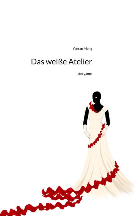 "Das weiße Atelier" von Yanran Meng, story.one. Illustration: Figur in weißem Kleid mit roten Bandverzierungen.