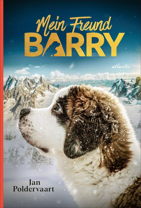 "Mein Freund Barry", "atlantis", "Jan Poldervaart". Profil eines Bernhardinerhunds vor schneebedeckten Bergen.