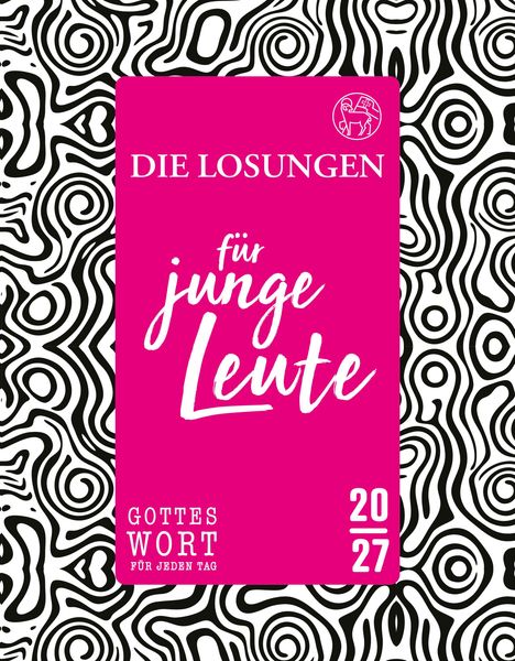 „Die Losungen für junge Leute. Gottes Wort für jeden Tag 2027.“ Rosa Hintergrund, Logo oben rechts, Muster im Hintergrund.