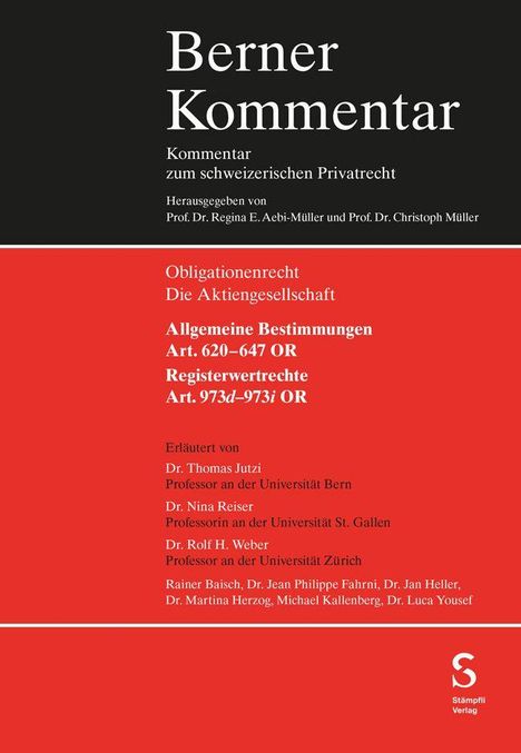 Text: Berner Kommentar, Kommentar zum schweizerischen Privatrecht. Obligationenrecht: Die Aktiengesellschaft. Cover mit rotem und schwarzem Hintergrund.