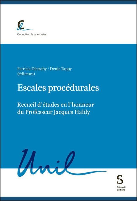 "Escales procédurales" von Patricia Dietschy und Denis Tappy, Hommage an Jacques Haldy. Überschrift, Logo und bunte Gestaltung.