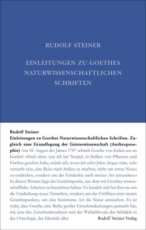 Rudolf Steiner: Einleitungen zu Goethes Naturwissenschaftlichen Schriften, Buch