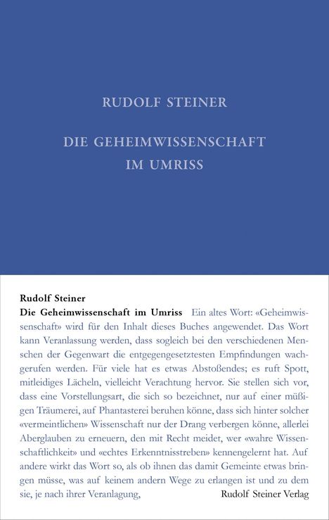 Rudolf Steiner: Die Geheimwissenschaft im Umriss, Buch