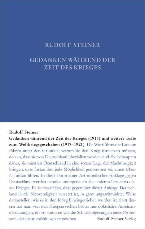 Rudolf Steiner: Gedanken während der Zeit des Krieges (1915) und weitere Texte zum Weltgeschehen (1917-1921), Buch