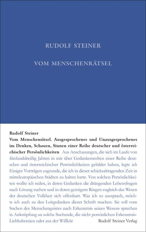 Rudolf Steiner: Vom Menschenrätsel, Buch