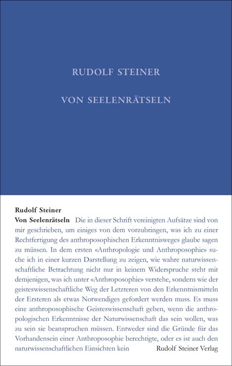 Rudolf Steiner: Von Seelenrätseln, Buch