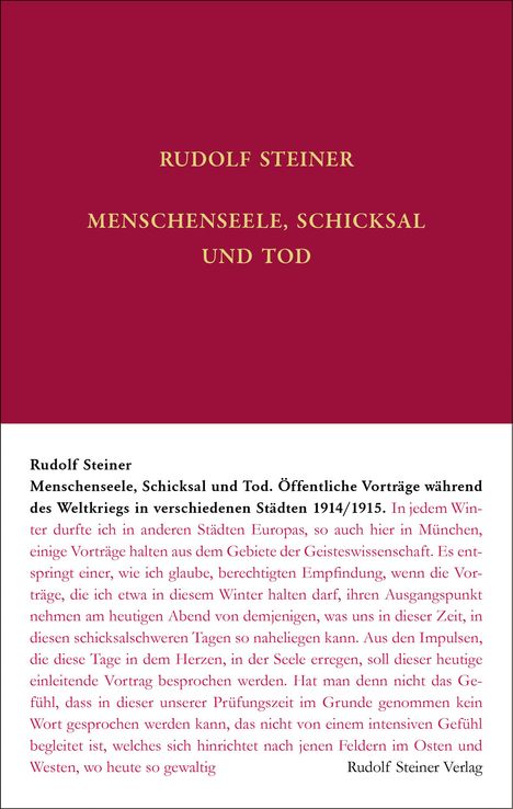 Rudolf Steiner: Menschenseele, Schicksal und Tod, Buch