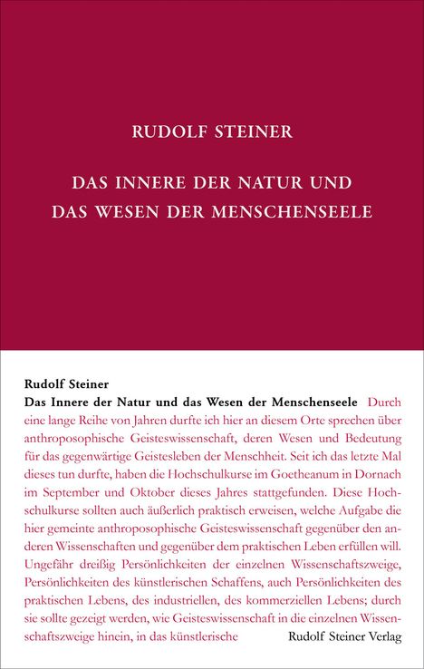 Rudolf Steiner: Das Innere der Natur und das Wesen der Menschenseele, Buch