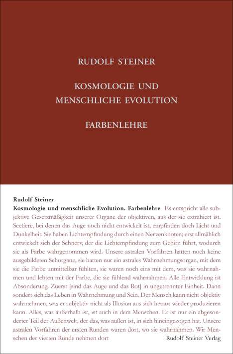 Rudolf Steiner: Kosmologie und menschliche Evolution. Farbenlehre, Buch