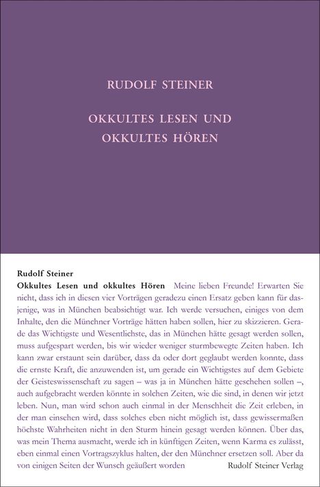 Rudolf Steiner: Okkultes Lesen und okkultes Hören, Buch