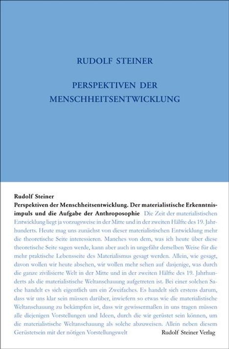 Rudolf Steiner: Perspektiven der Menschheitsentwickelung. Der materialistische Erkenntnisimpuls und die Aufgabe der Anthroposophie, Buch