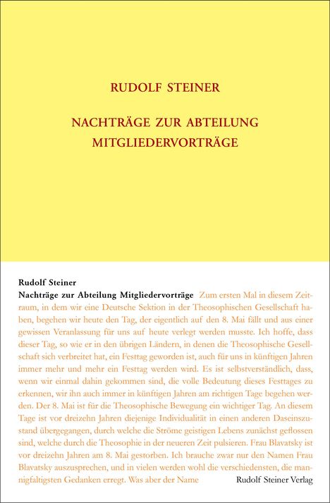 Rudolf Steiner: Nachträge zur Abteilung Mitgliedervorträge, Buch