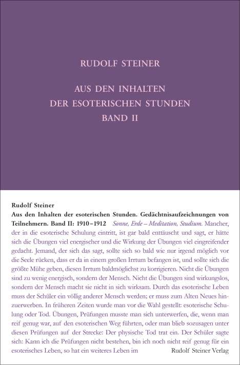 Rudolf Steiner: Aus den Inhalten der esoterischen Stunden, Band II: 1910-1912, Buch