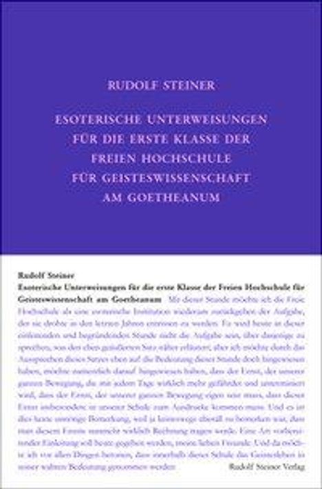 Rudolf Steiner: Steiner, R: Esoterische Unterweisungen für die erste Klasse, Buch