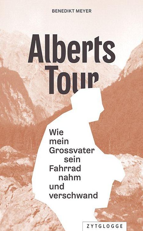 "Alberts Tour: Wie mein Grossvater sein Fahrrad nahm und verschwand." Illustration mit Bergen im Hintergrund.