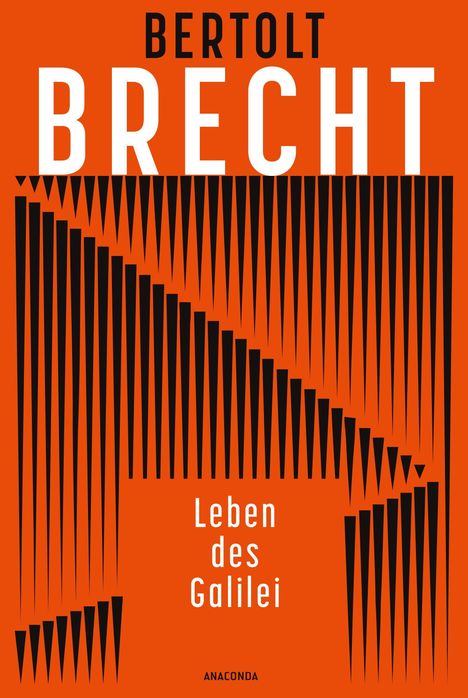 Text: "Bertolt Brecht, Leben des Galilei, Anaconda". 
Oranges Cover mit schwarzen, dreieckigen Mustern.