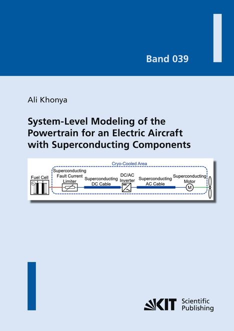 Band 039, Ali Khonya, System-Level Modeling of the Powertrain for an Electric Aircraft. Text auf blauem Hintergrund.