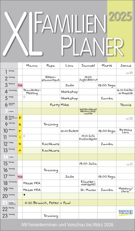 XL Familienplaner Pastell 2025, Kalender