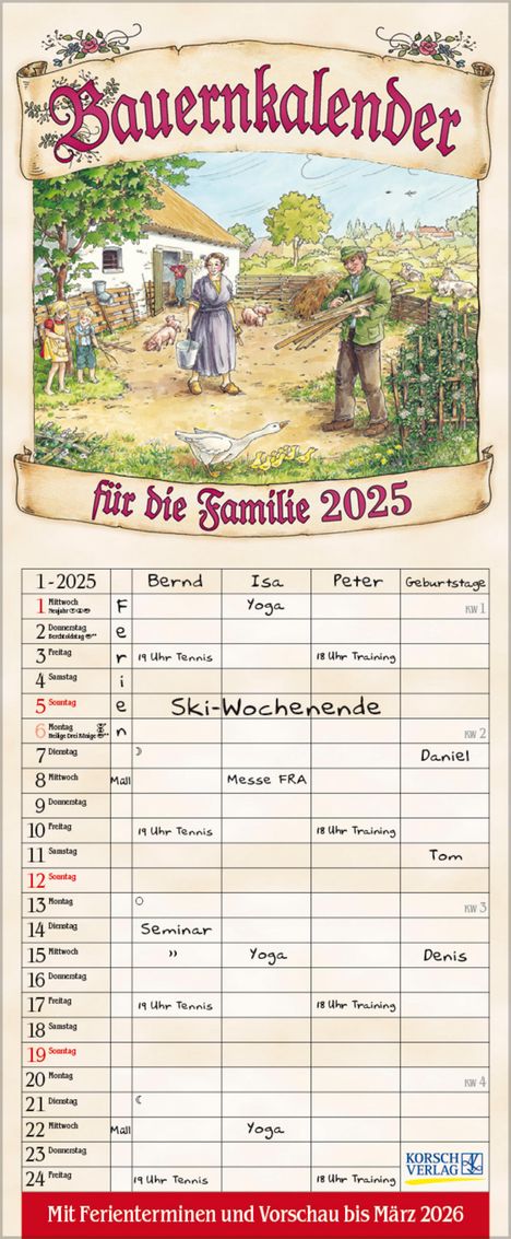 Bauernkalender 2025, Kalender