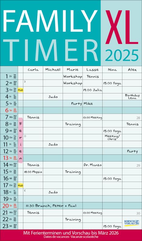 XL Family Timer 2025, Kalender
