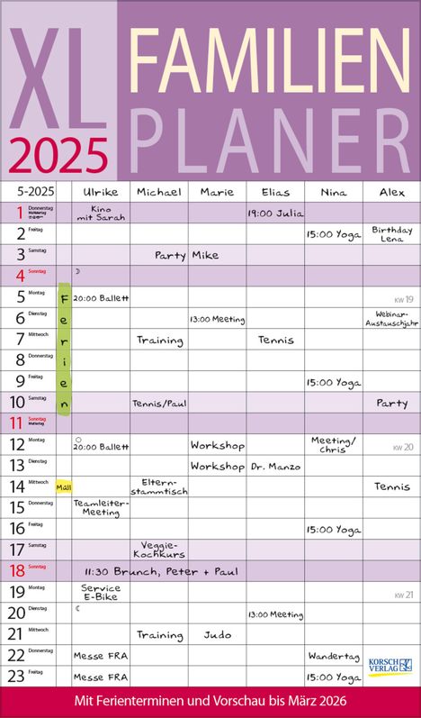 XL Familienplaner 2025, Kalender