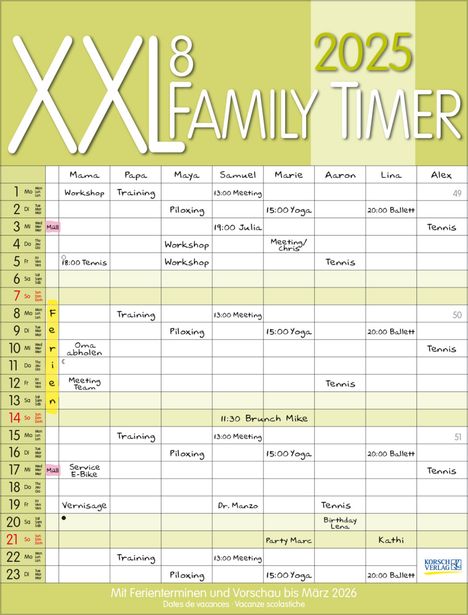 XXL Family Timer 8 2025, Kalender