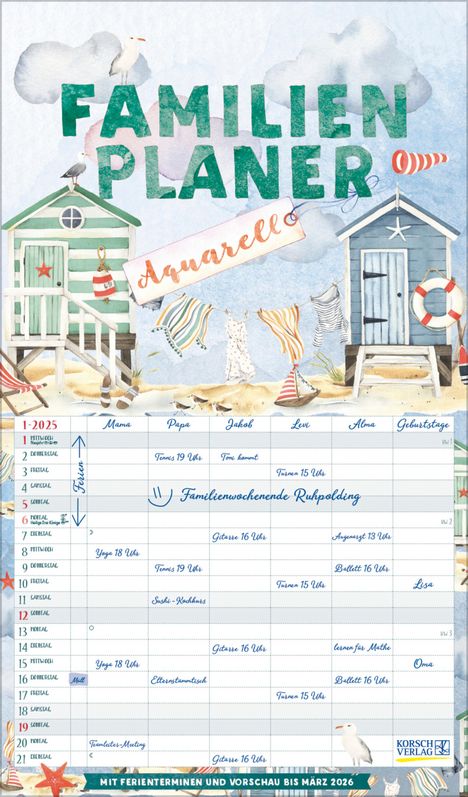 Familienplaner Aquarell 2025, Kalender