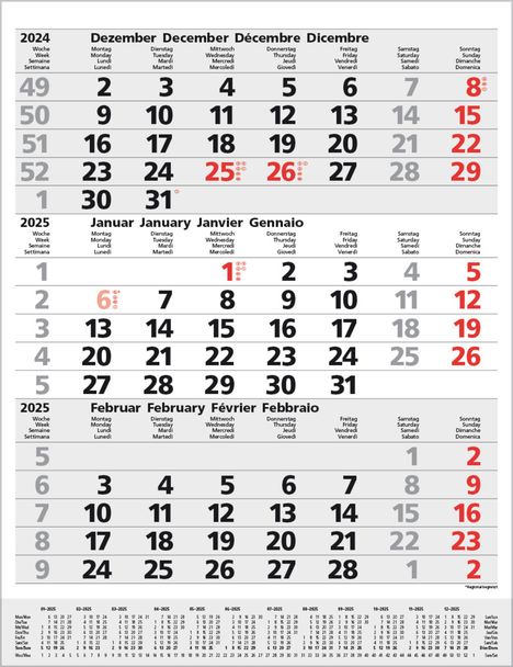 3-Monats-Planer Comfort Grau 2025, Kalender