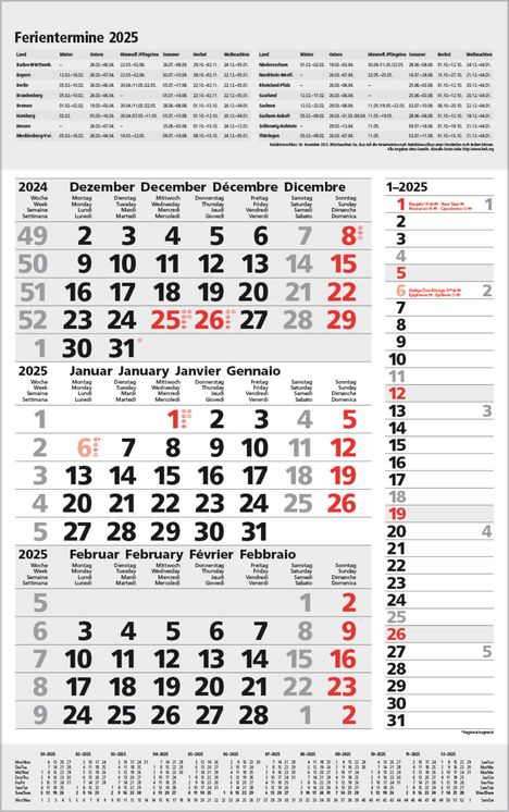 3-Monats-Planer Combi Grau 2025, Kalender