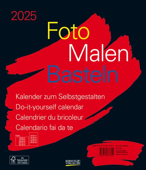Foto-Malen-Basteln Bastelkalender schwarz groß 2025, Kalender