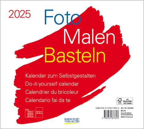Foto-Malen-Basteln Bastelkalender quer weiß 2025, Kalender
