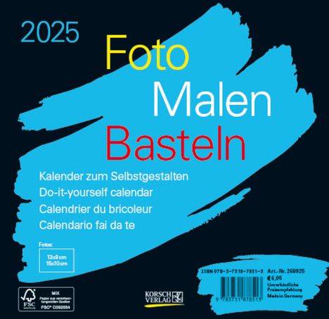 Foto-Malen-Basteln Bastelkalender schwarz quer 2025, Kalender