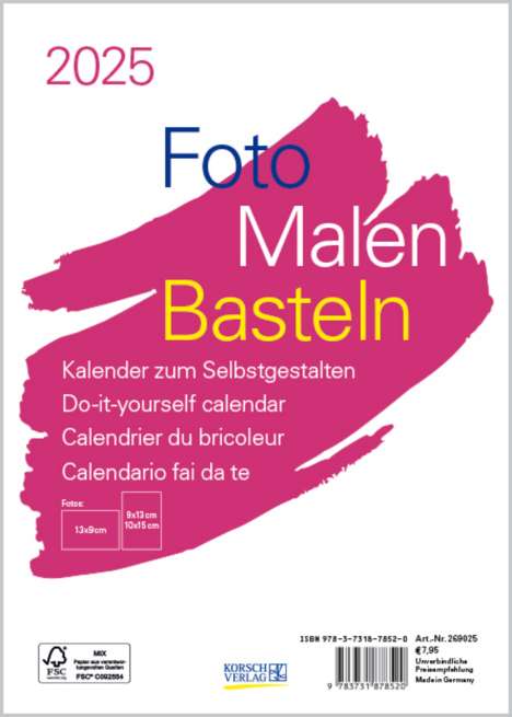 Foto-Malen-Basteln Bastelkalender A5 weiß 2025, Kalender