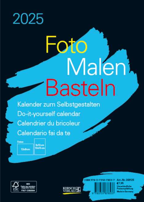Foto-Malen-Basteln Bastelkalender A5 schwarz 2025, Kalender