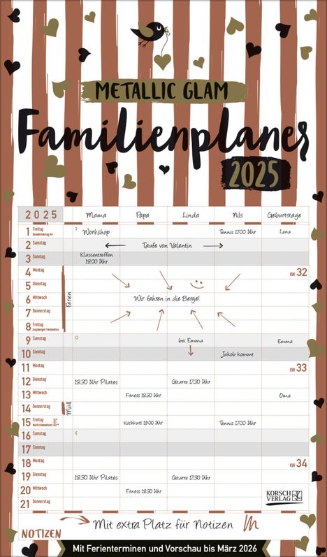 Familienplaner Metallic Glam 2025, Kalender