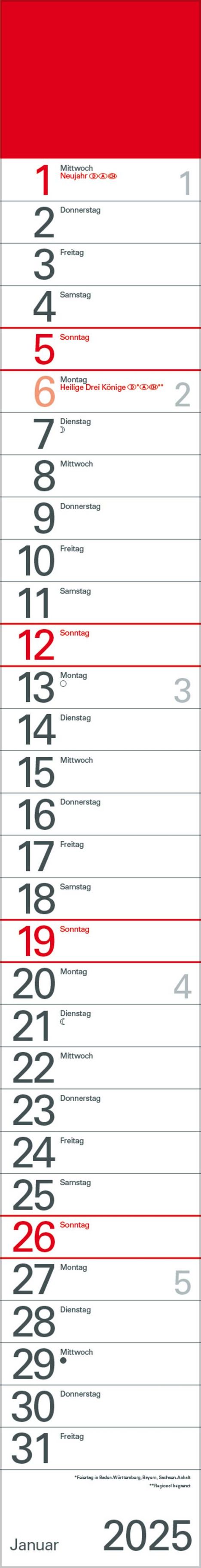 Streifenplaner Rot 2025, Kalender